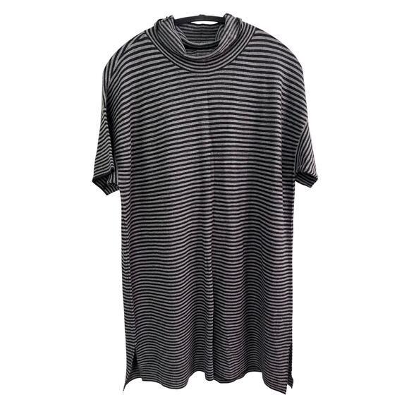 Eileen Fisher Tunic Top L Gray Black Stripe Knit Merino Wool Lightweight Sweater - Picture 1 of 9